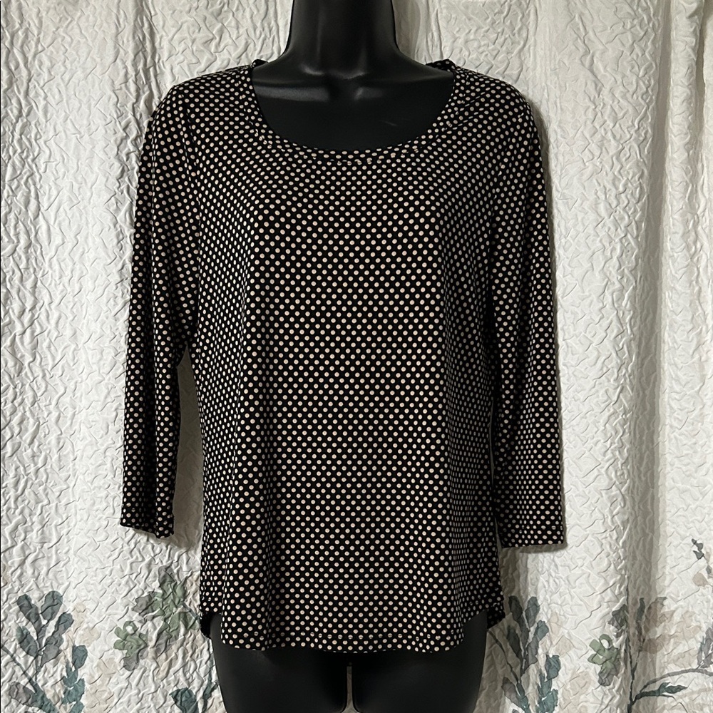 Chico's Black and Tan Polka Dot Top.  size S